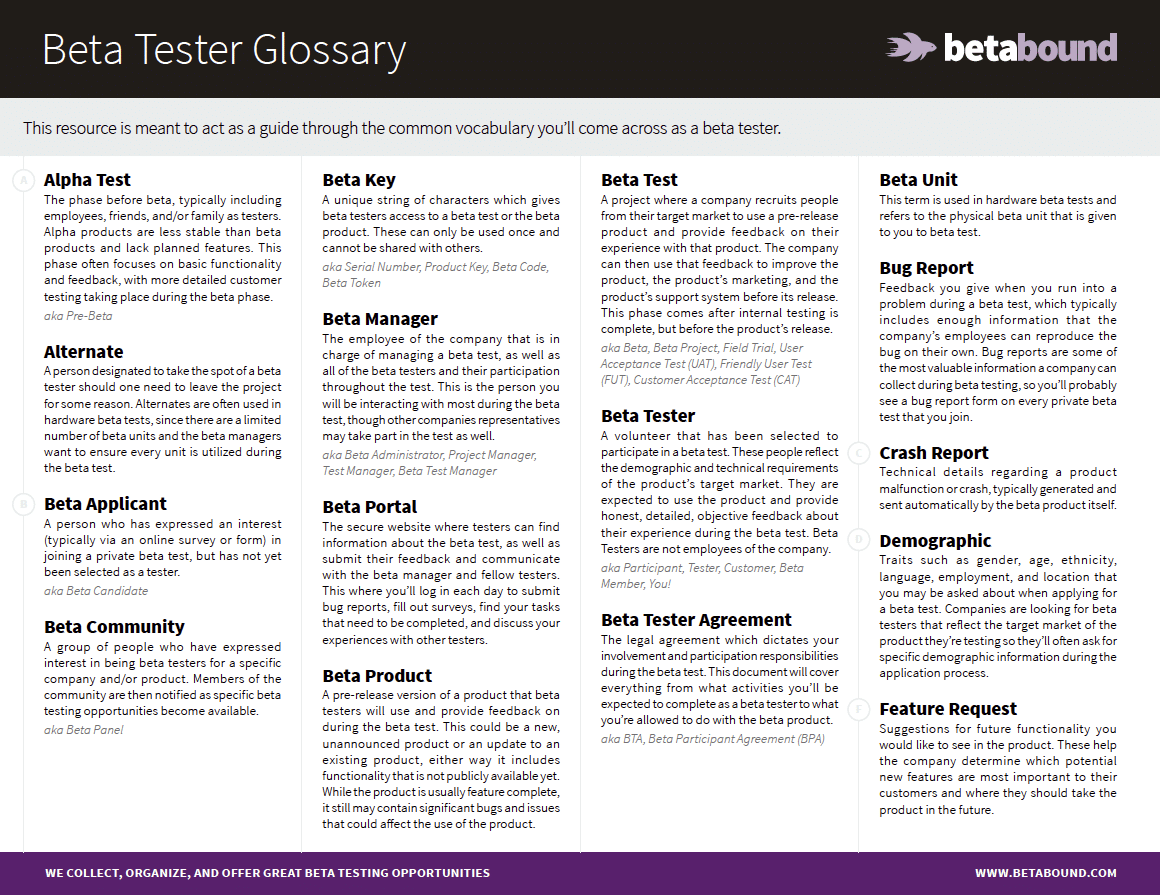 Beta Tester Glossary Blog Post
